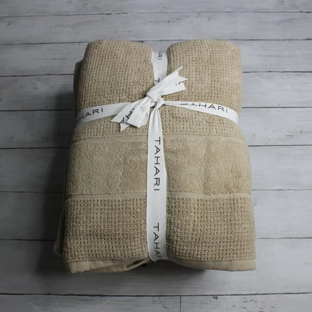 Tahari Bath Towel Set 100% Cotton Beige Hand Towels Washcloth 6 Piece